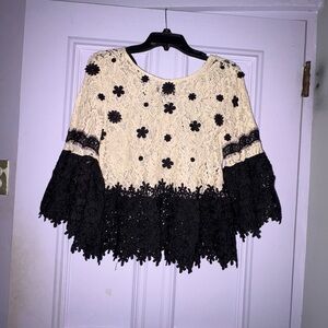 Gracia Cream and Black Lace Blouse